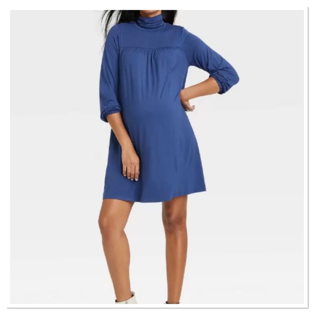 The Nines by Hatch Long Sleeve Turtleneck Jersey Swing Maternity Dress